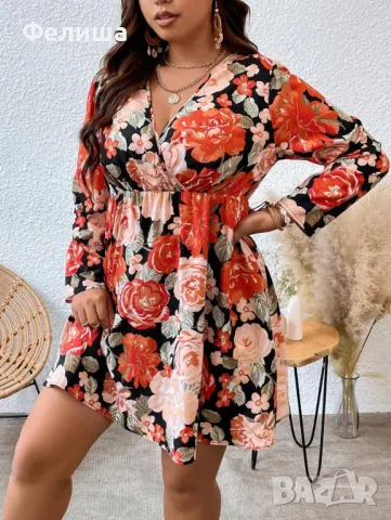 Красив Многоцветен Модел Туника / Рокля с Оранжево Огнени Цветчета, снимка 2 - Туники - 50185310