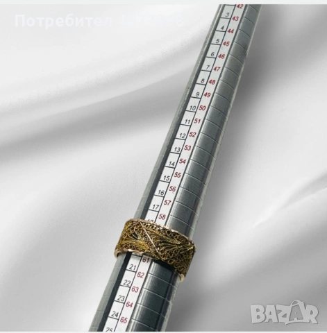 Филигранен пръстен халка – 14 карата злато, снимка 5 - Пръстени - 53266061