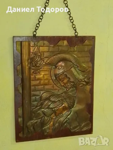 Красива Стара Медна Декоративна Картина върху  Дърво , Медно Пано-, снимка 9 - Картини - 47475650