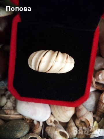 Антикварен  пръстен от злато и слонова кост, снимка 4 - Пръстени - 37934489