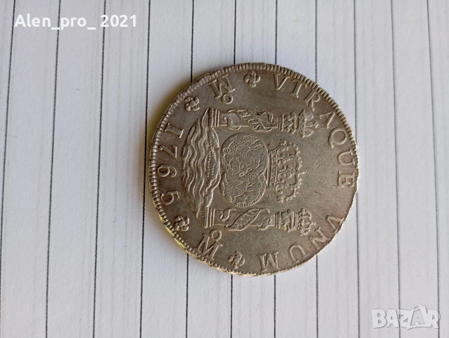 сребърна монета 8реала , снимка 3 - Нумизматика и бонистика - 53325807