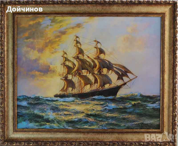 ”По вълните”, морски пейзаж с платноход, картина , снимка 10 - Картини - 32702588