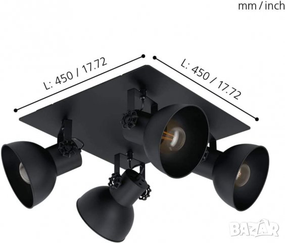 Плафон EGLO Barnstaple 1, плафон с 4 крушки, винтидж, индустриален, ретро, ​​плафон от стомана, снимка 3 - Лампи за таван - 39962415