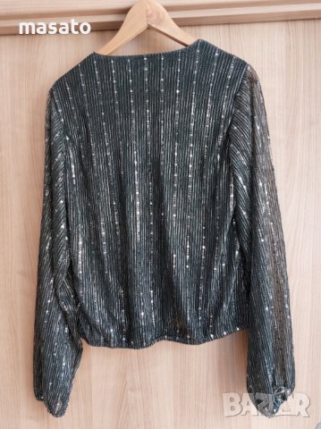 VILA - сребриста блуза с пайети, снимка 2 - Блузи с дълъг ръкав и пуловери - 39895936