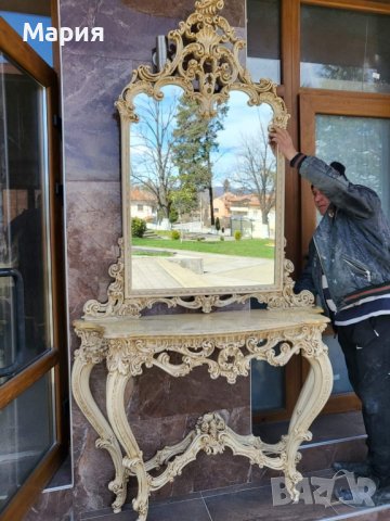 Италианска барокова конзола с огледало б22, снимка 6 - Огледала - 44117157