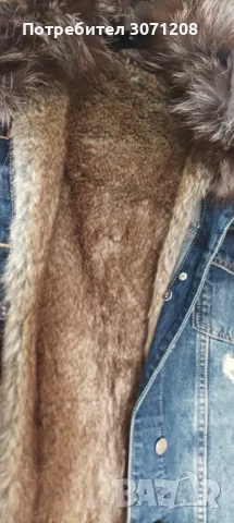 Дънково яке, с яка от естествен косъм., снимка 1