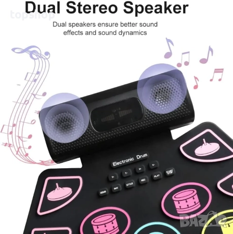 Нов Преносим електрически барабанен комплект COOLMUSIC, сгъваем барабанен пад Coolmusic, електро..., снимка 7 - Други инструменти - 51887230