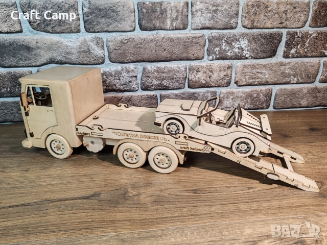 Комплект дървени модели - Камион за пътна помощ и автомобил – Craft Camp, снимка 6 - Коли, камиони, мотори, писти - 52739165