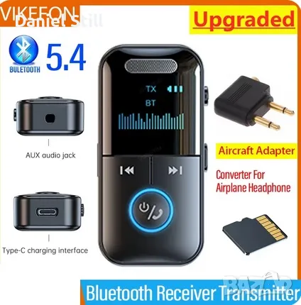 VIKEFON Bluetooth 5.4 приемник/предавател 3,5 mm AUX TF карта, снимка 2 - Друга електроника - 48217730