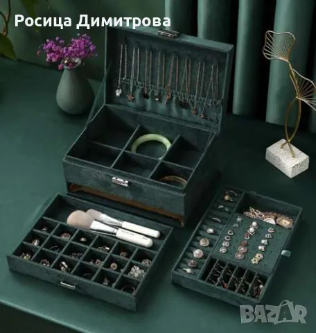  Луксозна кутия за бижута с ключ - зелена, снимка 3 - Други - 47393845