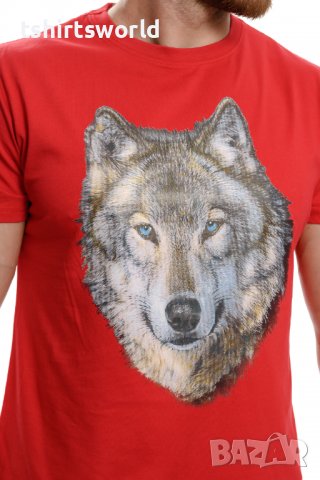 Нова мъжка тениска с трансферен печат Вълк със сини очи, Серия вълци, снимка 2 - Тениски - 37673451