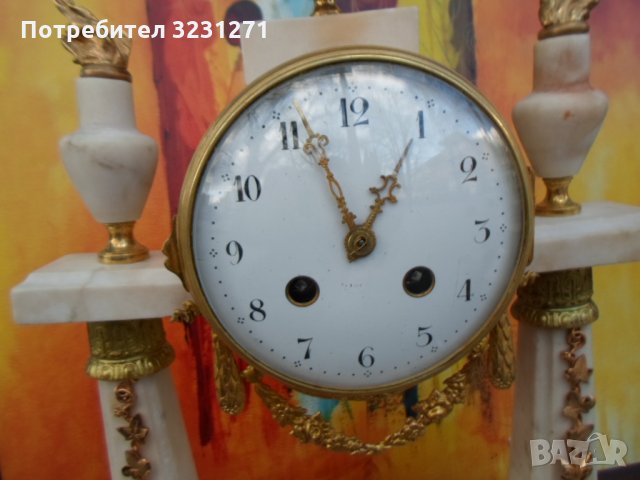 Рядък Каминен Часовник Франция/АМПИР/Бронз/Мрамор/Ок.1820год.К/, снимка 5 - Антикварни и старинни предмети - 35601318