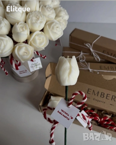 🌹 Роза със свещ и мартеница – символичен и стилен подарък