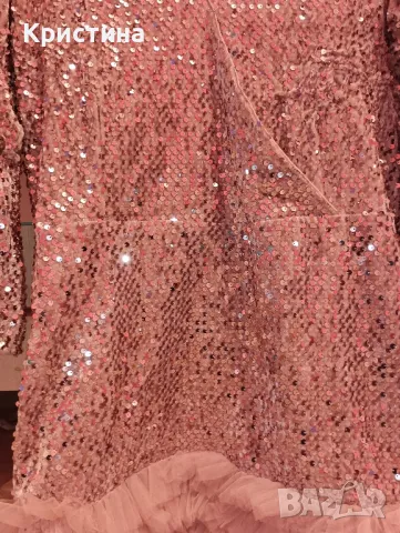 Комплект розови рокли за майка и дъщеря от кадифе с пайети и тюл!, снимка 4 - Рокли - 48654354