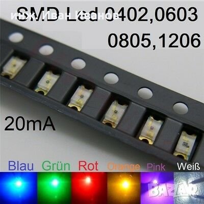 1206 SMD LEDs, Бели 6500К, 450mcd@20mA, 3.2mm x1.6mm х 1.05mm, снимка 4 - Друга електроника - 35439650
