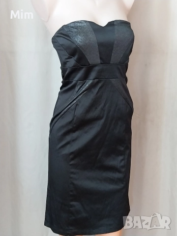 S Черна сатенена ,къса рокля , снимка 6 - Рокли - 52832679