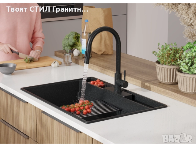 Графит кухненска гранитна мивка Ню Йорк 80 Multispace 780 x 530 мм -22% Ново, снимка 2 - Мивки - 51834713