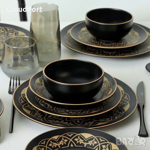 ПЪЛЕН СЕРВИЗ ЗА МАСА, KERAMIKA, 24 ЧАСТИ, КЕРАМИКА, ЖЪЛТО/ЧЕРНО, снимка 6 - Сервизи - 43582825