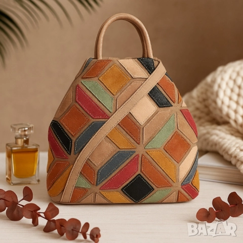 Стилна дамска раница с цветна мозайка, снимка 5 - Чанти - 51884570
