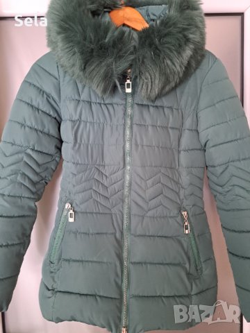 Зелено ефектно зимно яке с богата качулка/яка, снимка 3 - Якета - 39017529
