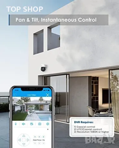 Нова SANNCE 1080P PTZ Камера-2MP, Водоустойчива, Нощно Виждане 30м, снимка 2 - Аналогови камери - 49217119