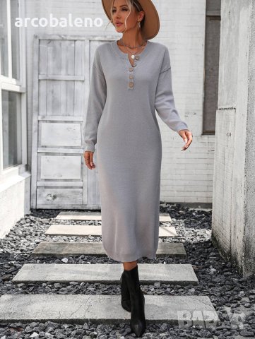 Модна дамска плетена рокля с копчета с темперамент, 3цвята - 023, снимка 16 - Рокли - 43317905