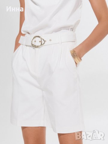 Бели къси панталонки XS/34 бермуди басти ръб висока талия колан MOHITO , снимка 2 - Къси панталони и бермуди - 37199138