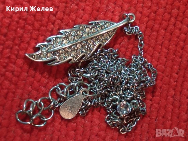 ФИНО АРТ СРЕБЪРНО КОЛИЕ с ЛИСТОВИДЕН СРЕБЪРЕН ПЕНДАНТ с ИСКРЯЩИ ЦИРКОНИ СРЕБРО S925 ПРОБА 40989