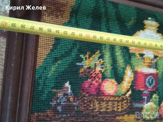 СТАР ГОБЛЕН НАТЮРМОРТ ПРАЗНИЧНА ТРАПЕЗА ГЕРМАНИЯ в ДЪРВЕНА РАМКА 30914, снимка 3 - Гоблени - 37791482