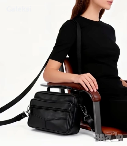 Стилна правоъгълна бутикова чантичка с дръжка /Черна естествена кожа!, снимка 5 - Чанти - 53460826