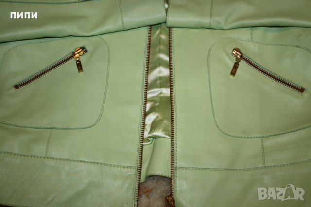 MARIE PHILIPPE естествена кожа, дамско яке, млечнозелен цвят, снимка 3 - Якета - 32422407