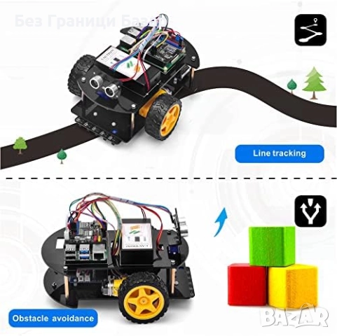 Нов Смарт робот кола за програмиране Python IoT Raspberry Pi DIY комплект, снимка 3 - Образователни игри - 52742572