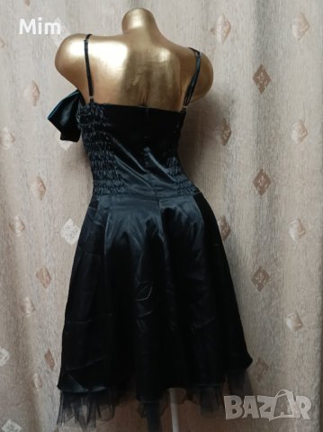  Xanaka L Черна сатенена  рокля , снимка 4 - Рокли - 40174961