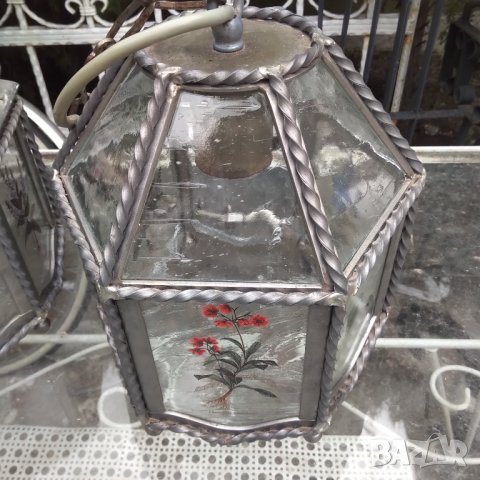 Лот от 3 великолепни лампи желязо рисувано стъкло , снимка 5 - Други - 37811572