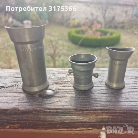 Стари калаени мерителни чаши 3 броя, снимка 1 - Чаши - 43610532