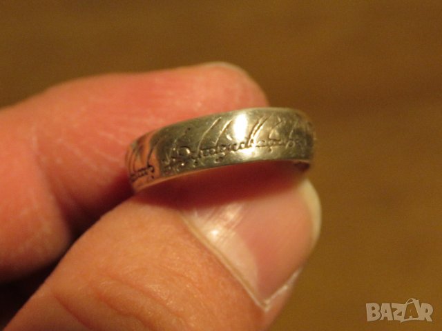 Стар мъжки сребърен пръстен  - Властелинът на пръстените с гравирано елфско слово - уникален, снимка 4 - Пръстени - 28790752