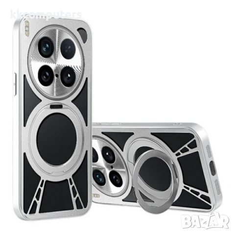 vivo X200 Ultra 5G Калъф с Магнитна Стойка и Отворен Дизайн за Охлаждане – Черен / Сребрист + Скрийн