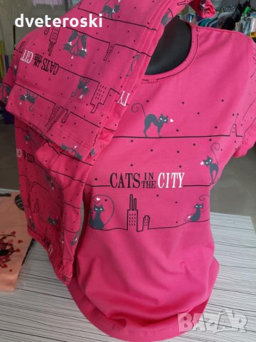 Дамска пижама с къс ръкав и дълъг панталон или 7/8 размер Л, ХЛ, 2ХЛ, снимка 1