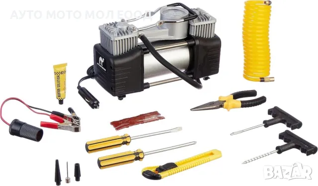 Двуцилиндров компресор за гуми с маркуч за въздух и инструменти., снимка 7 - Аксесоари и консумативи - 49914895