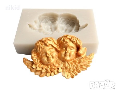 2 глави ангели деца силиконов молд форма декорация торта фондан кръщене пита украса 