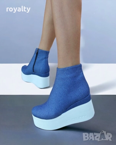 Боти на платформа - деним с бяло ходило