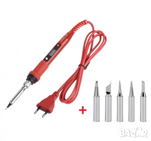 комплект поялник 80W с електронен терморегулатор до 500℃ + 5 накрайника; за подарък, снимка 1