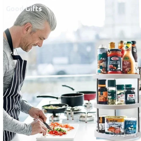 Въртяща се стойка с 3 нива за подправки и продукти – 360° органайзер за кухня, снимка 7 - Други стоки за дома - 51061192