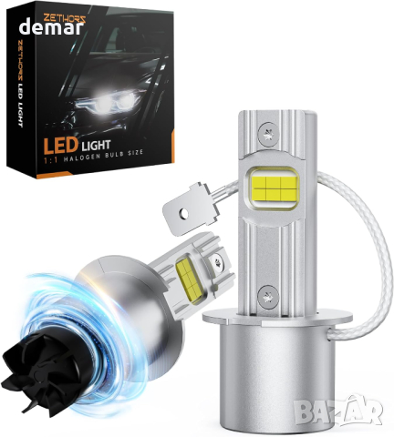 Zethors H3 LED крушка за фарове, с 16000 RPM охлаждащ вентилатор, опаковка от 2 броя, снимка 1 - Аксесоари и консумативи - 44900744