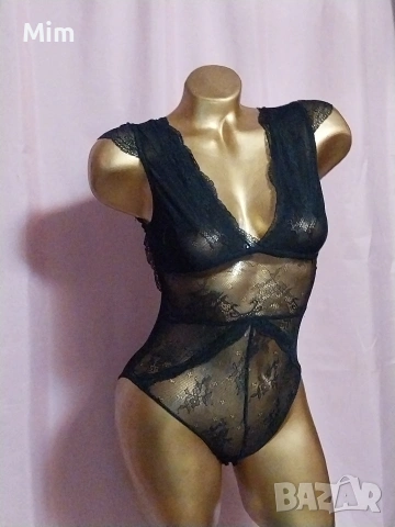 S Черно боди от дантела и еластичен тюл , снимка 5 - Корсети, бюстиета, топове - 53481100