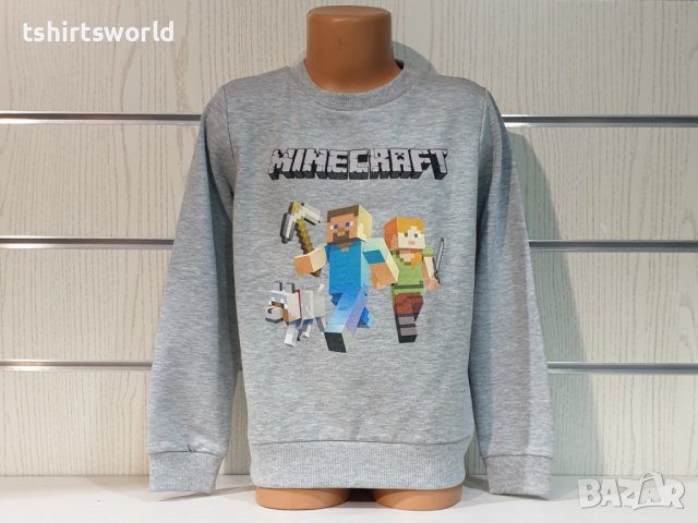 Нова детска ватирана блуза с дълъг ръкав Minecraft (Майнкрафт) в сив цвят, снимка 6 - Детски Блузи и туники - 38507153