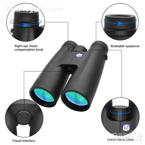 Мощен ловен бинокъл Beileshi 12×50 за лов наблюдение на птици животни природа далечни разстояния, снимка 5 - Екипировка - 50930482