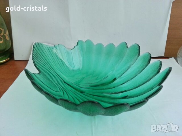 Стъклена  купа фруктиера цветно зелено стъкло , снимка 1 - Антикварни и старинни предмети - 27459199