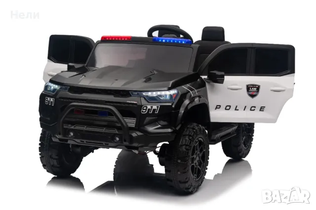 Двуместен акумулаторен джип POLICE 4X4 24V MP3 меки гуми,Кожена седалк
