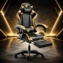 Черен геймърски стол с златисти акценти и разтегляема поставка за крака, снимка 2